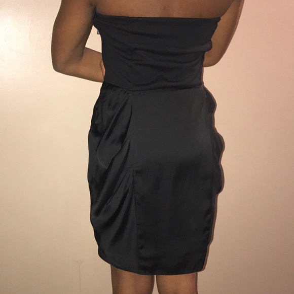 Black Mini Dress w/ Satin Overlay Petal Design - Picture 3 of 5